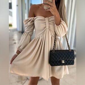 EUC Off Shoulder Boho Dress in Khaki Size Large